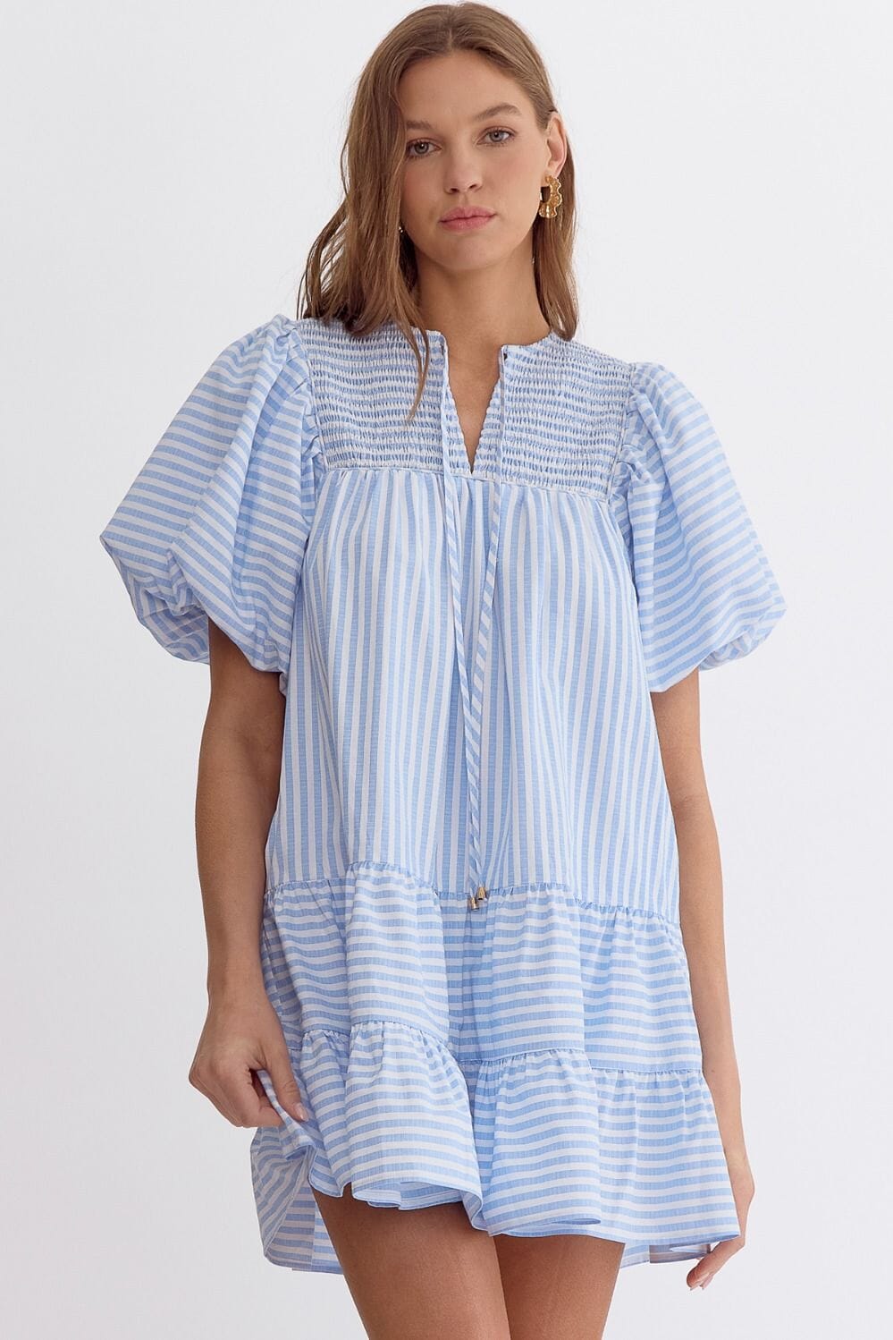 Striped Puff Sleeve Dress entro