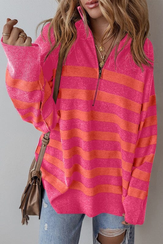 Striped Quarter Zip Sweater Shewin