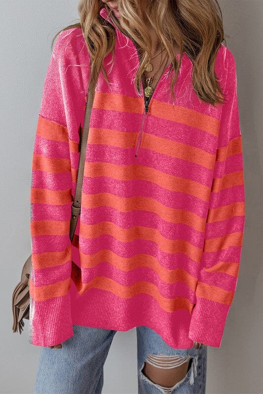 Striped Quarter Zip Sweater Shewin