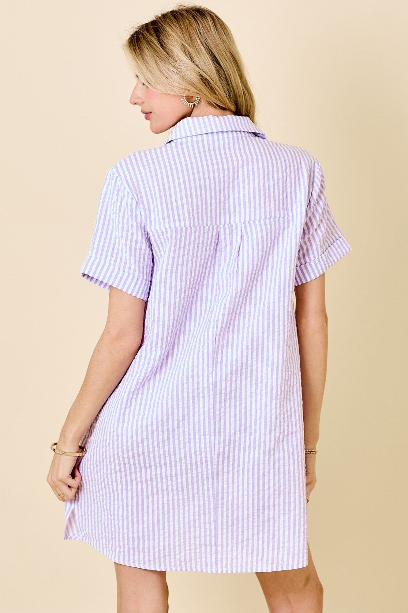Striped Seersucker Easy Shirt Dress W/ Pockets SNAP-Something New And Pretty