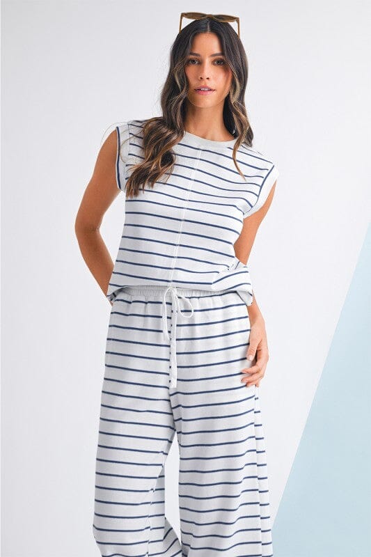 Striped Wide Leg Pant Set Shewin