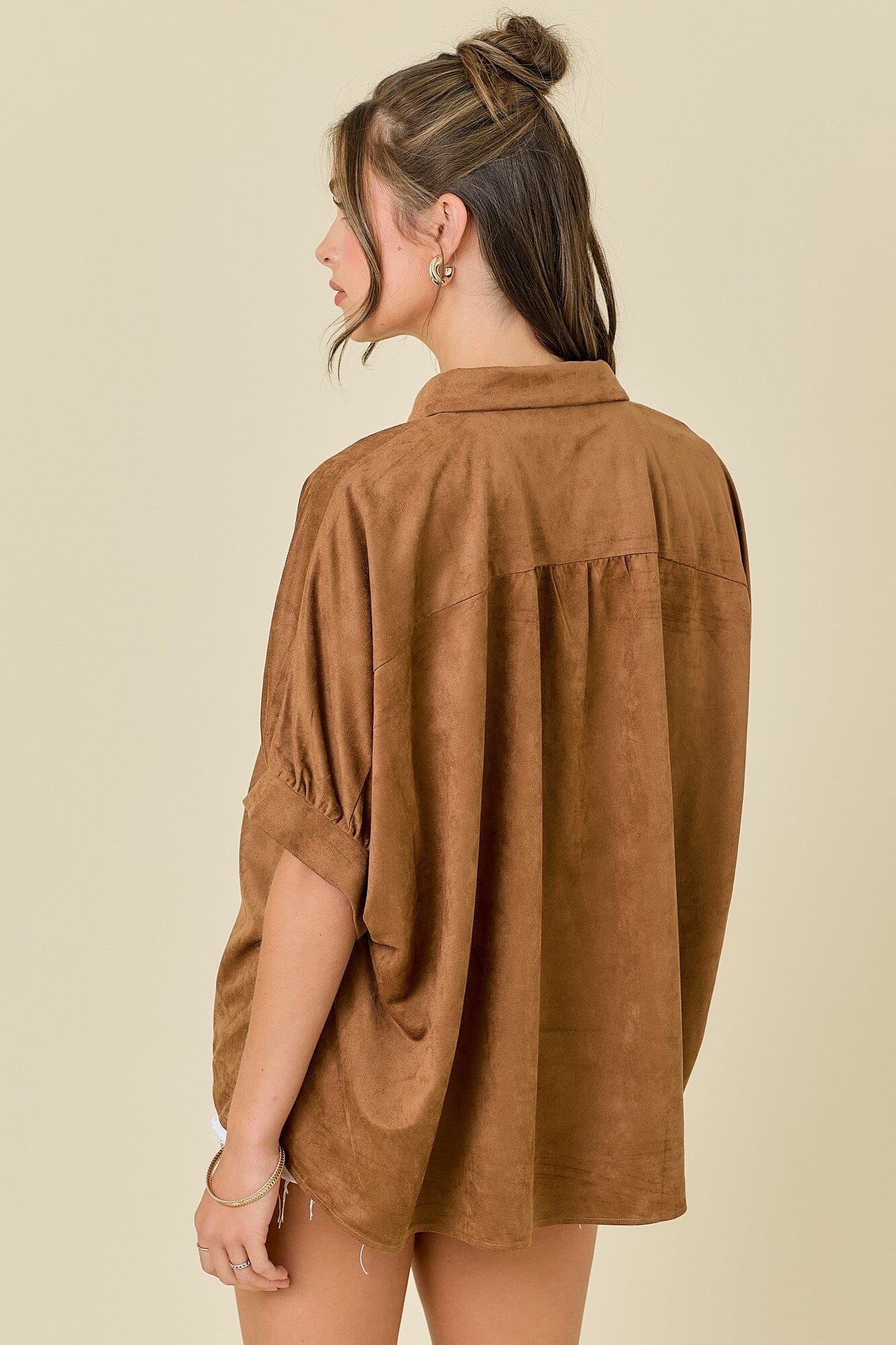 SUEDE BUTTON DOWN OVERSIZED SHIRT day + moon