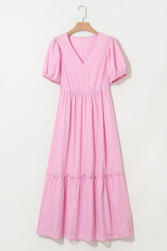 SUMMER SPECIAL - Pink Striped Puff Sleeve Maxi Shiying