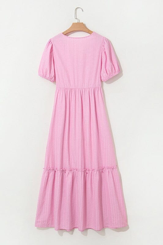 SUMMER SPECIAL - Pink Striped Puff Sleeve Maxi Shiying