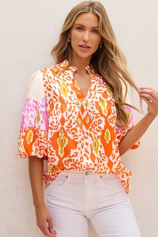 Sunshine Leopard Split Neck Top Shewin