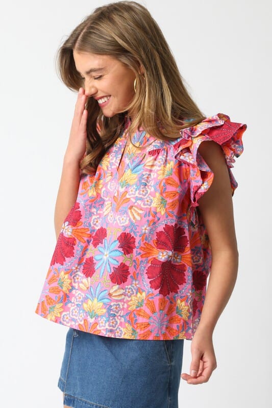Sutton Floral Top Olivaceous