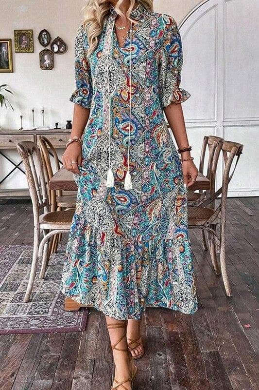 Teal Paisley Print Maxi Wholesalesir