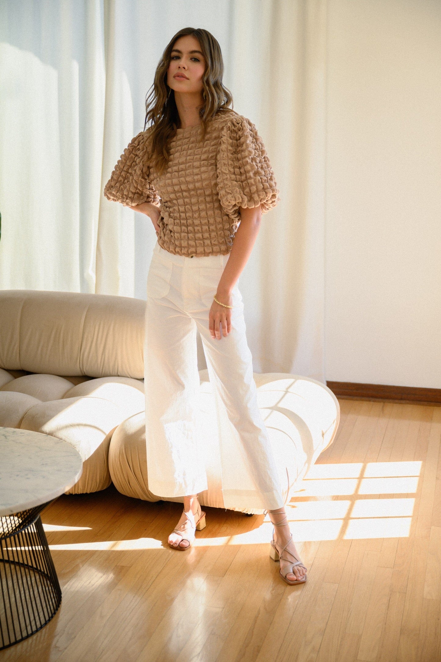 TEXTURE FABRIC BALLOON SLEEVE BLOUSE miou muse