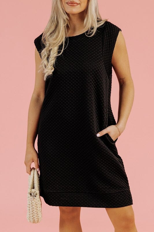 Textured Cap Sleeve Dress Kentce small Black