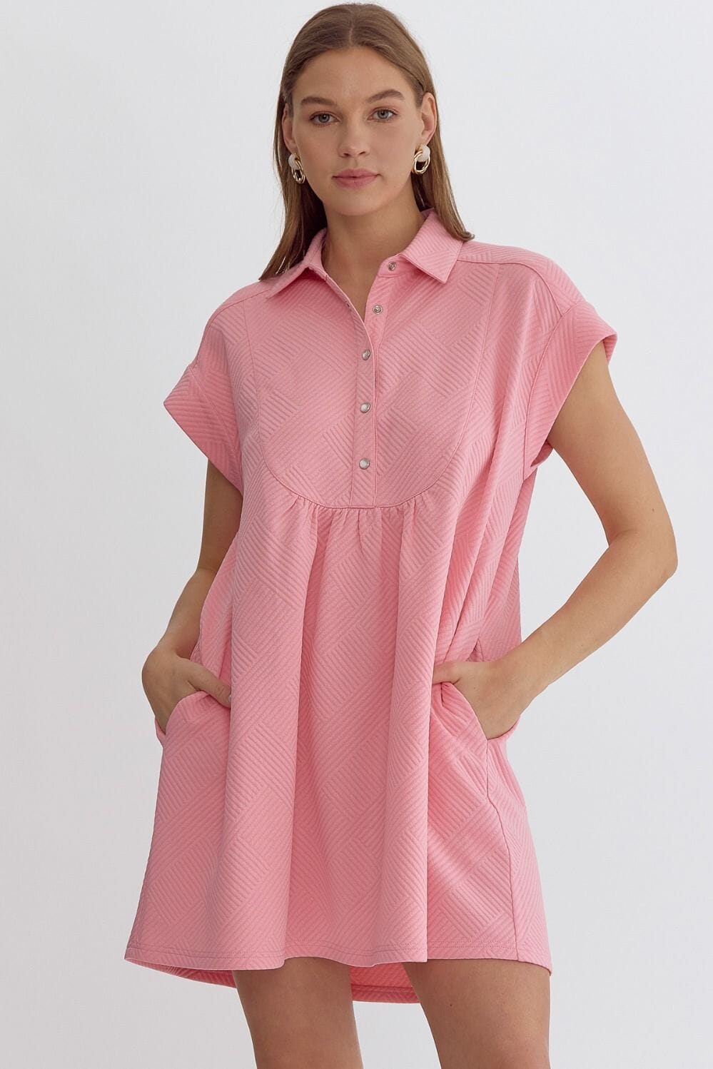 Textured Collared Knit Dress SNAP-Something New And Pretty