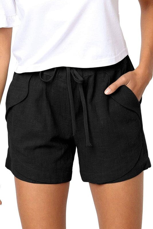 Textured Cotton Drawstring Shorts Asia Direct small Black