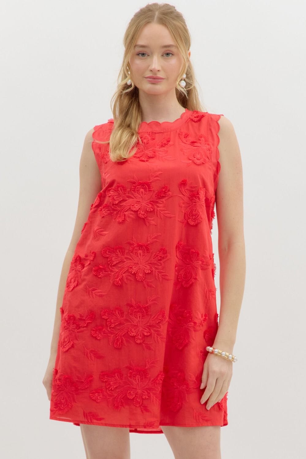 Textured Floral Shift Dress - Ships early May Entro