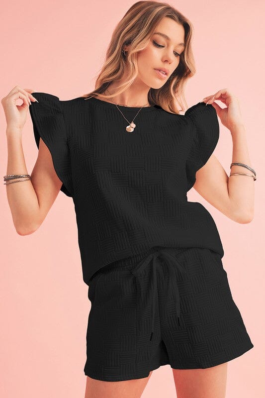 Textured Flutter Sleeve Set Shewin small Black