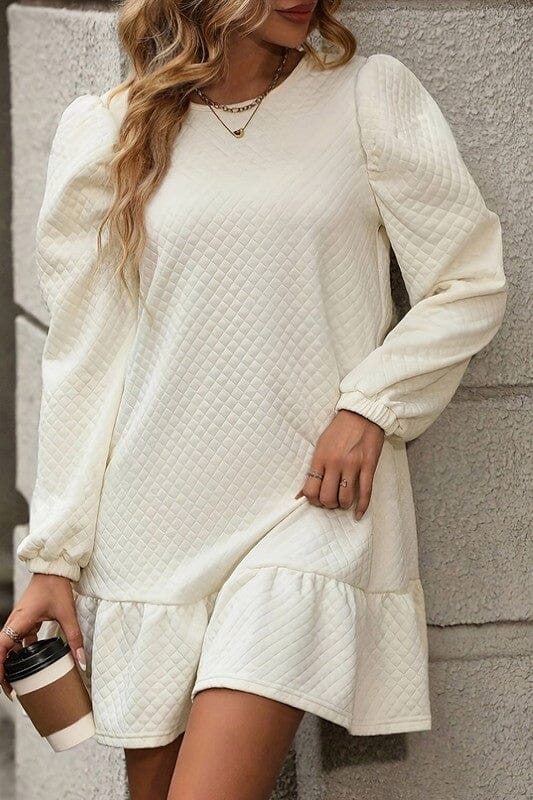 Textured Ivory Skater Dress Shewin