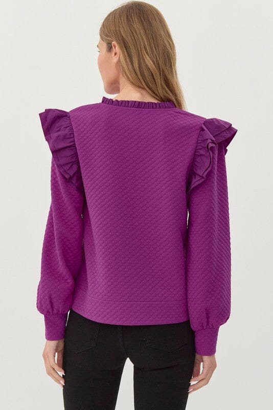 Textured Ruffle Shoulder Top jodifl