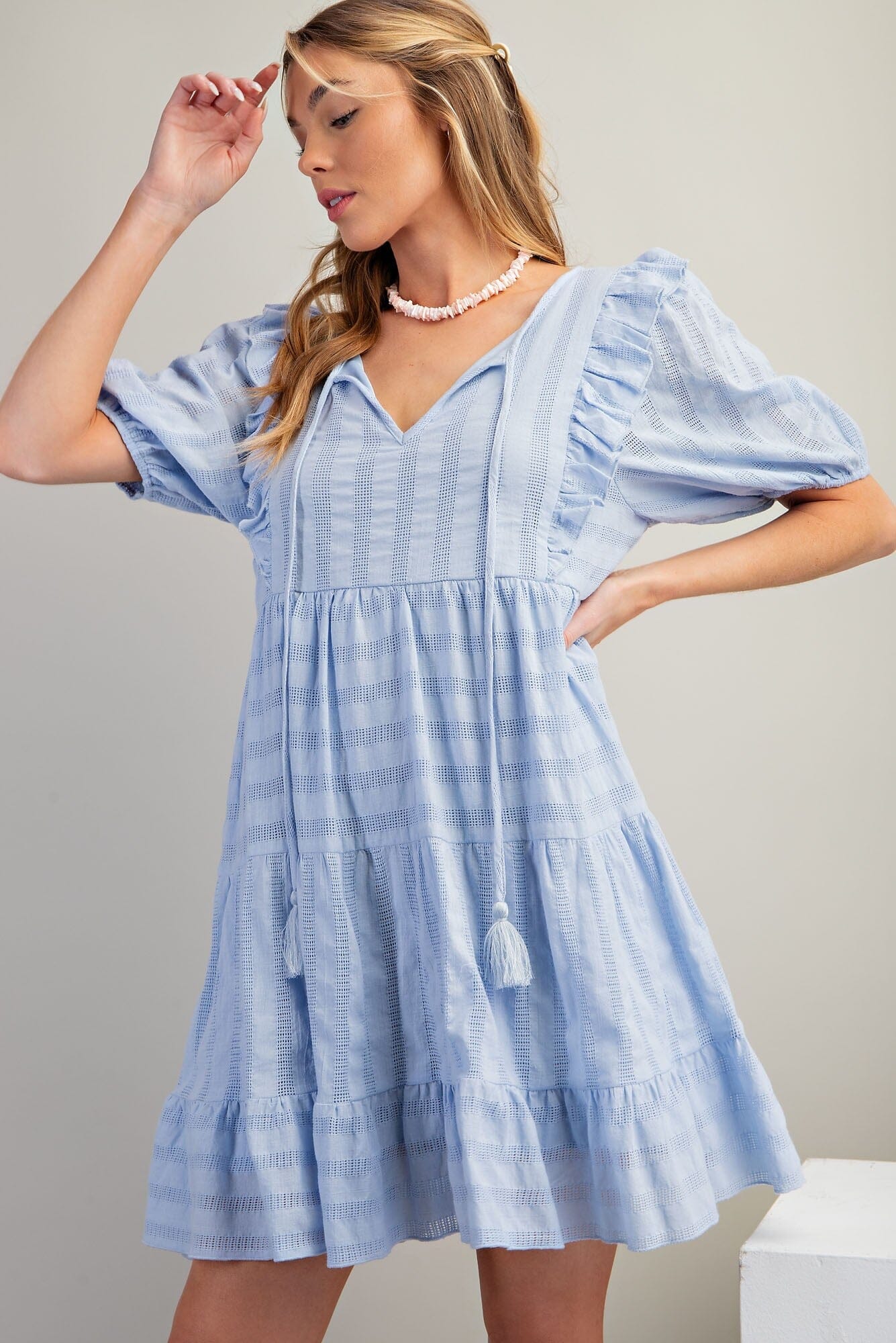 TEXTURED STRIPE COTTON VOILE DRESS easel