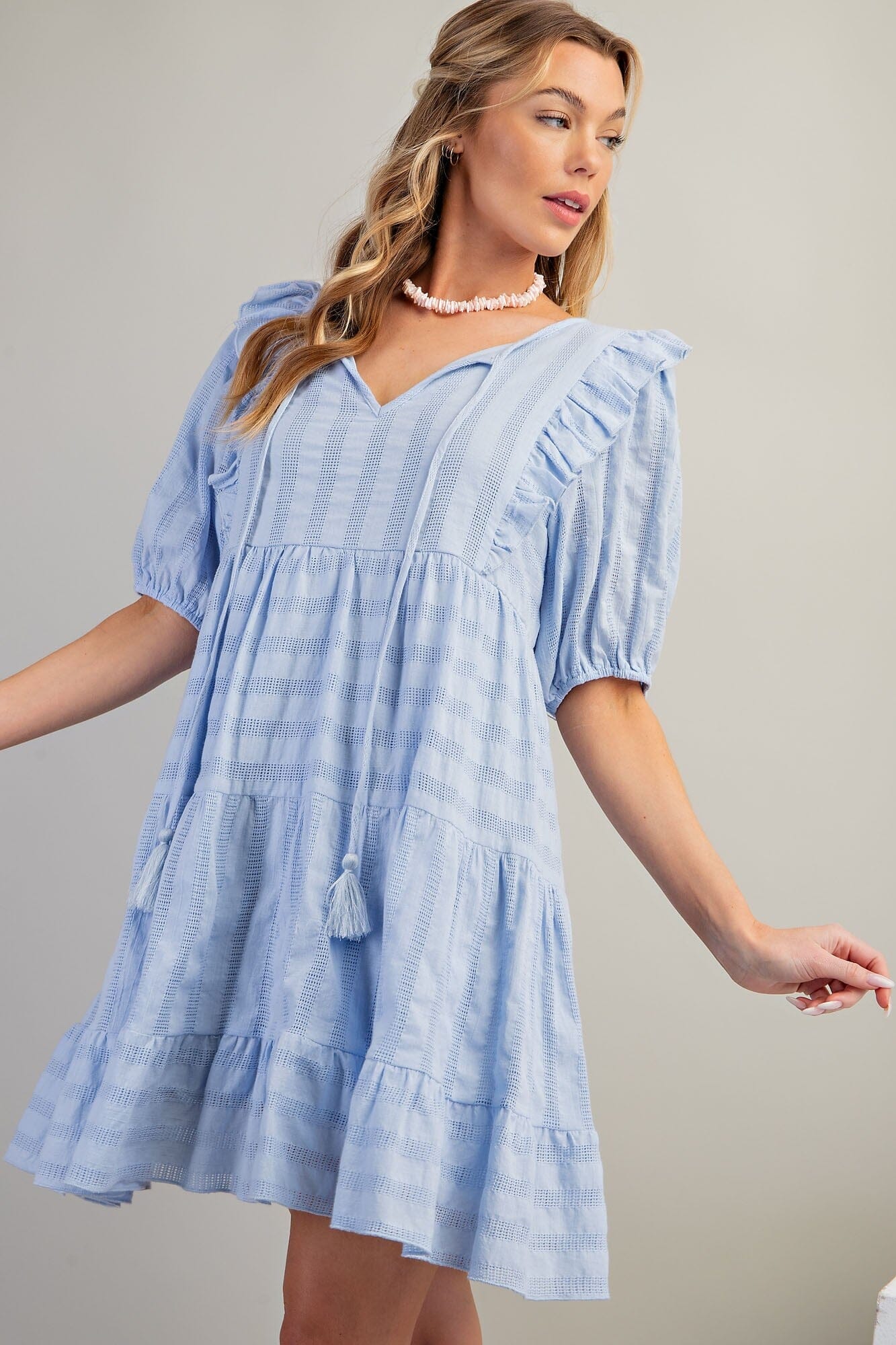 TEXTURED STRIPE COTTON VOILE DRESS easel