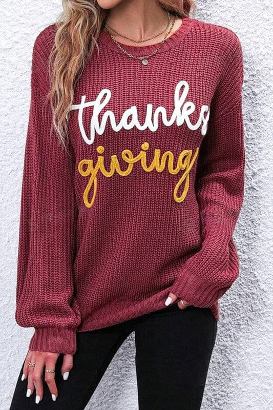 Thanksgiving Embroidered Sweater Kentce