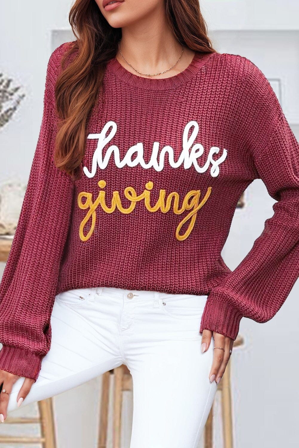 Thanksgiving Script Knit Sweater Shiying