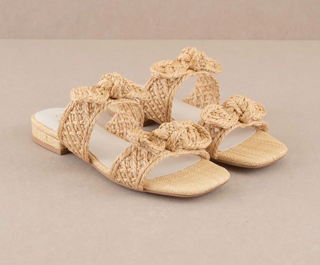 The Esther Wheat | Raffia Bow Sandals oasis society