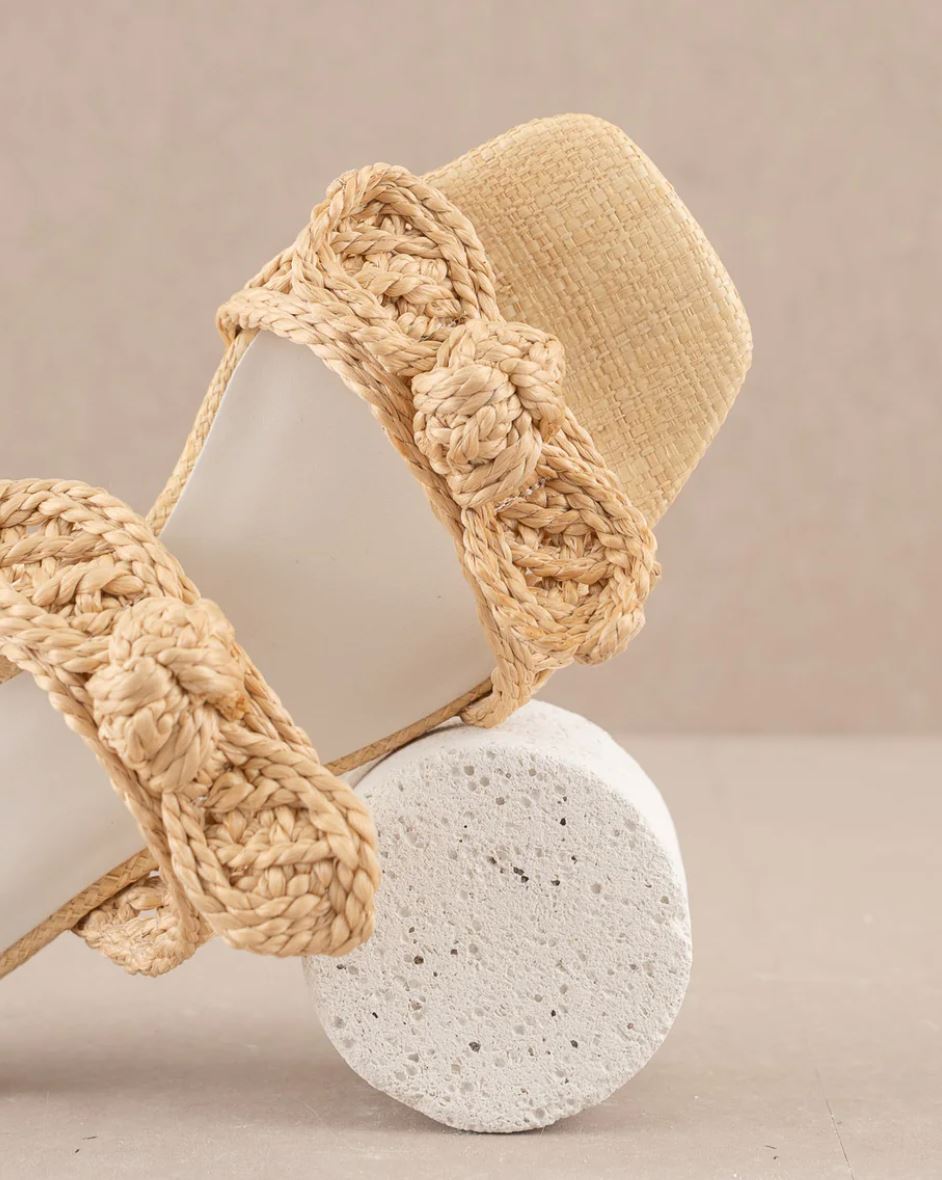 The Esther Wheat | Raffia Bow Sandals oasis society