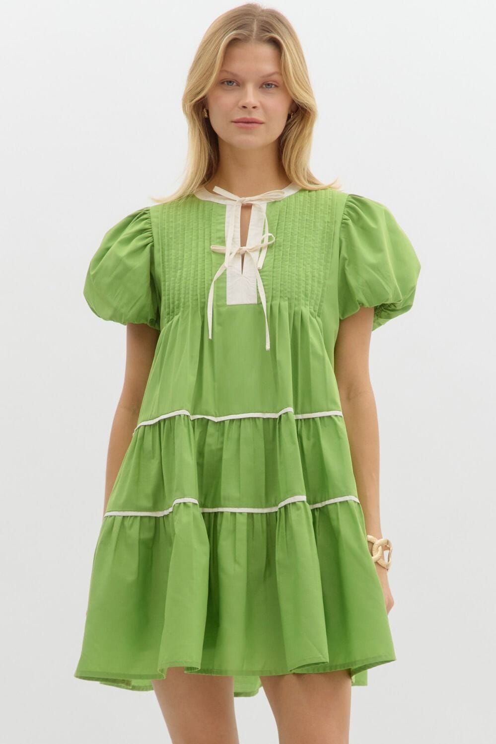 Tie Front Dress with Pintuck Detail Entro