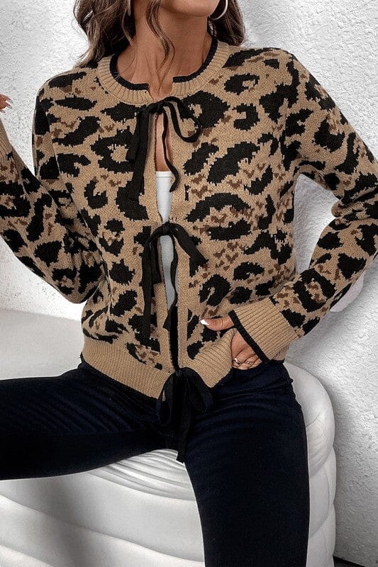 Tie Front Leopard Cardigan Asia Direct
