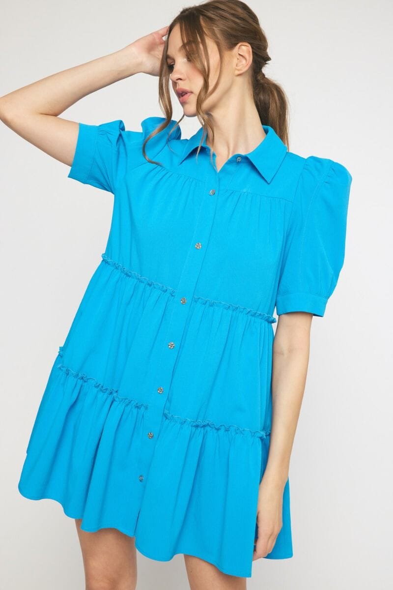 Tiered Button Up Collared Dress entro