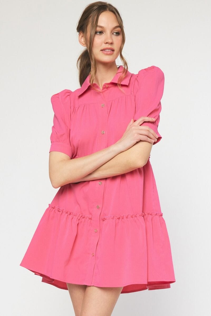Tiered Button Up Collared Dress entro