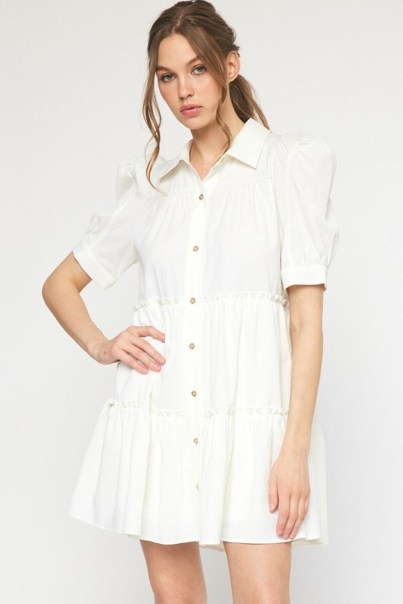 Tiered Button Up Collared Dress entro