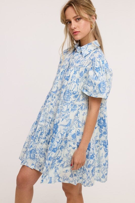Toile Puff-Sleeve Shirt Dress Ultramarine