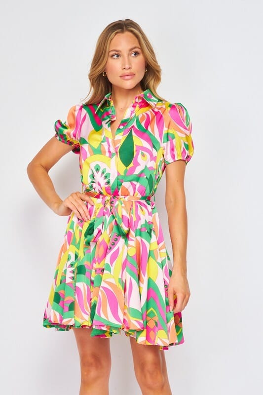 Tropical Abstract Button Down Dress Nadia