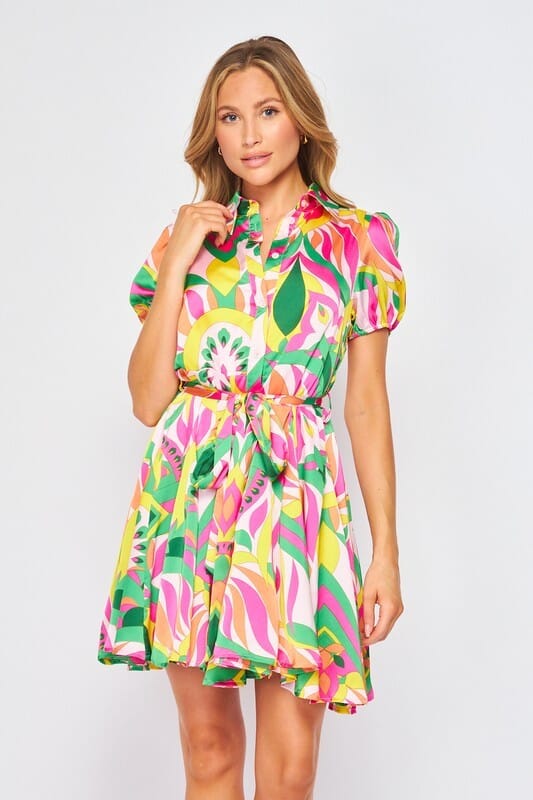 Tropical Abstract Button Down Dress Nadia