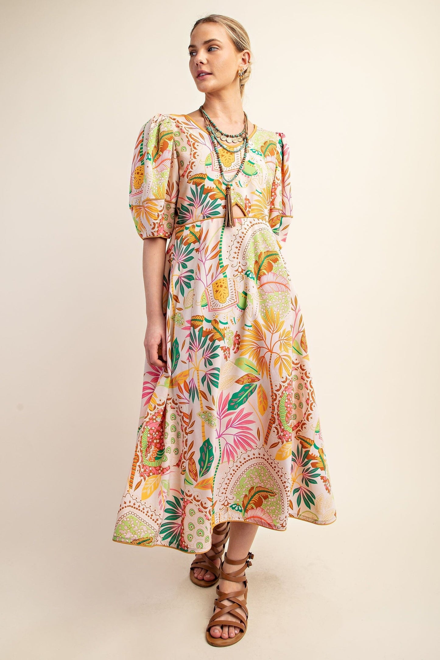 Tropical Floral Maxi w/ Mid Cutout Gigio