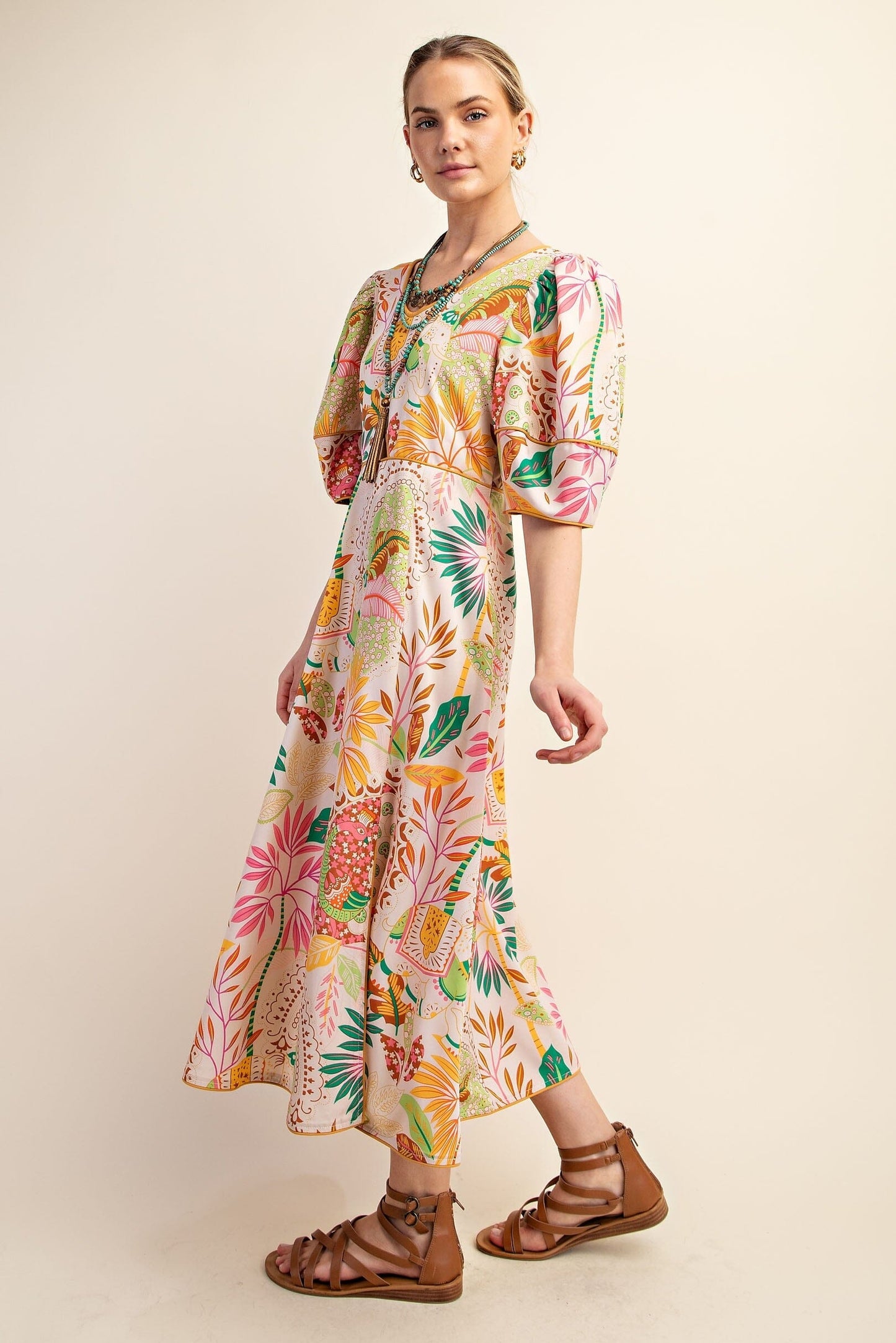 Tropical Floral Maxi w/ Mid Cutout Gigio