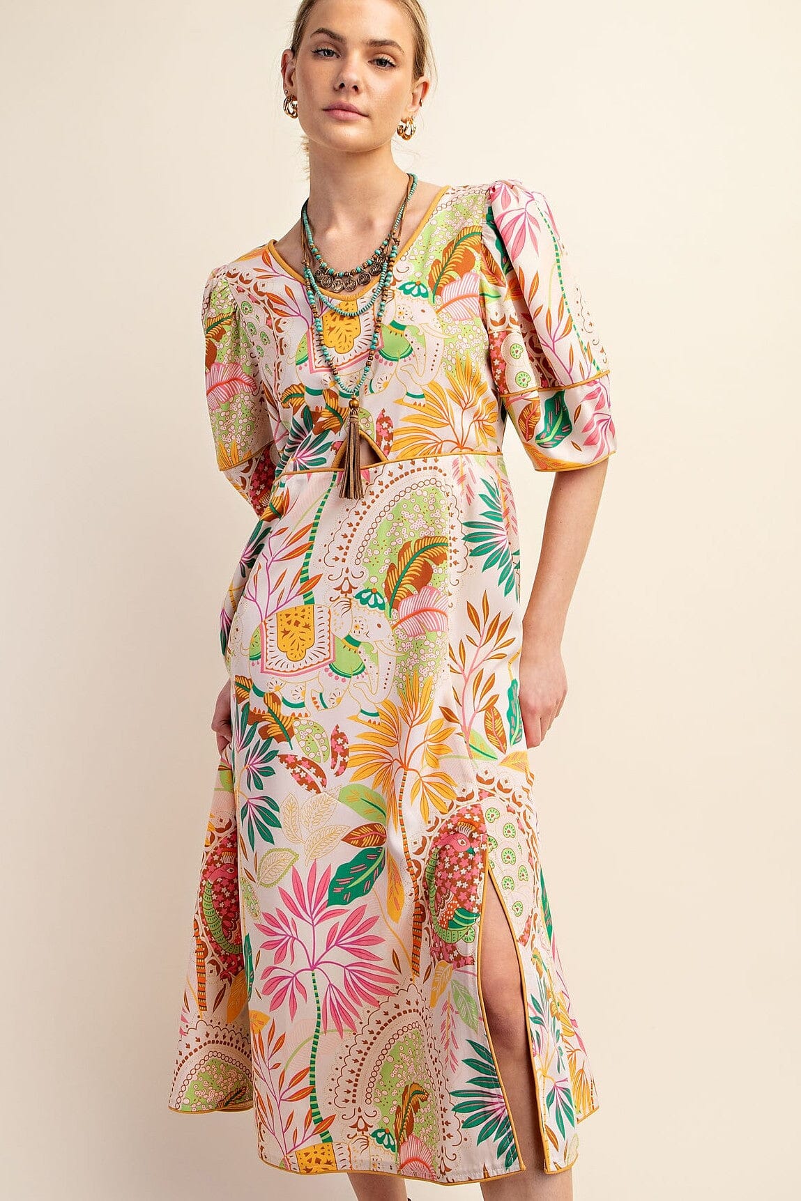 Tropical Floral Maxi w/ Mid Cutout Gigio