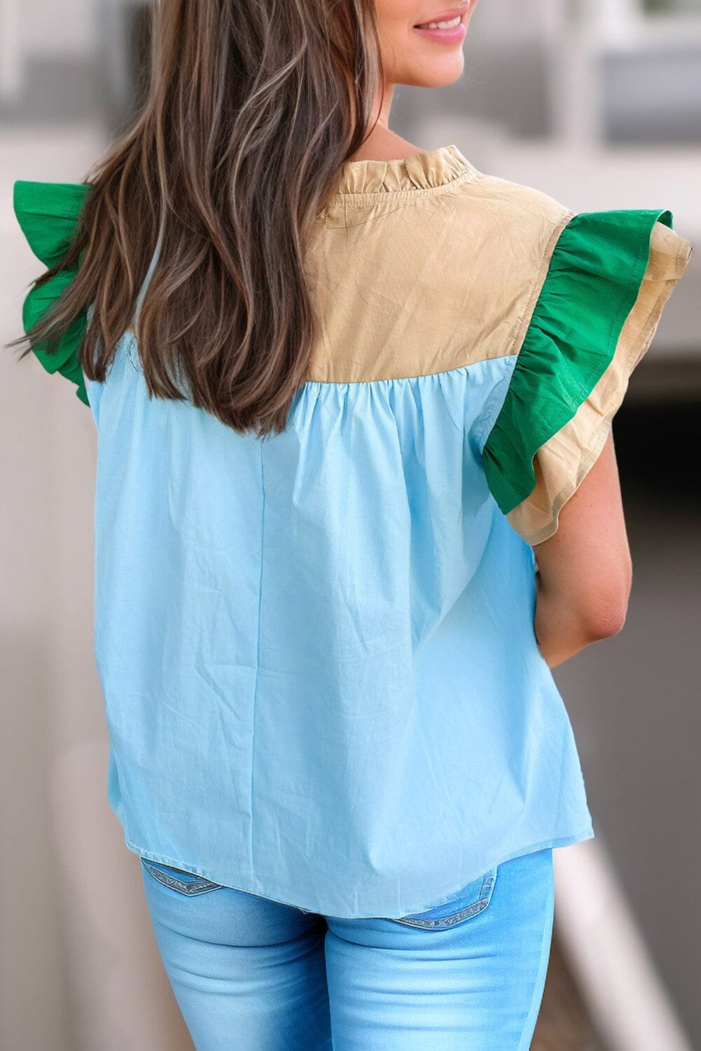 Tulane Ruffled Sleeve Frill V Neck Blouse Shewin