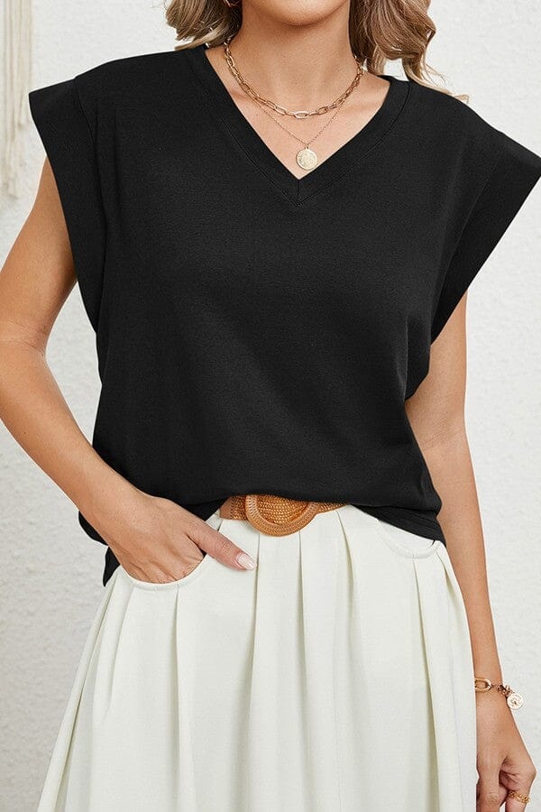 V Neck Cap Sleeve Blouse Wholesalesir