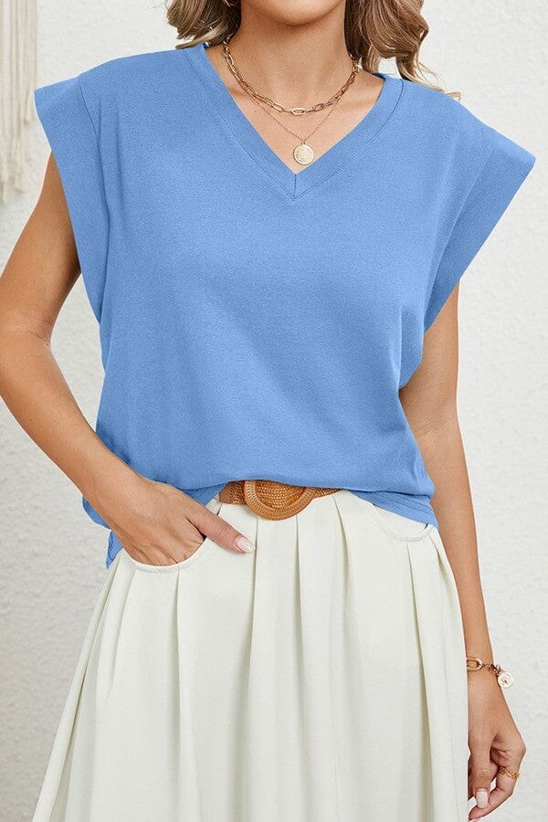 V Neck Cap Sleeve Blouse Wholesalesir