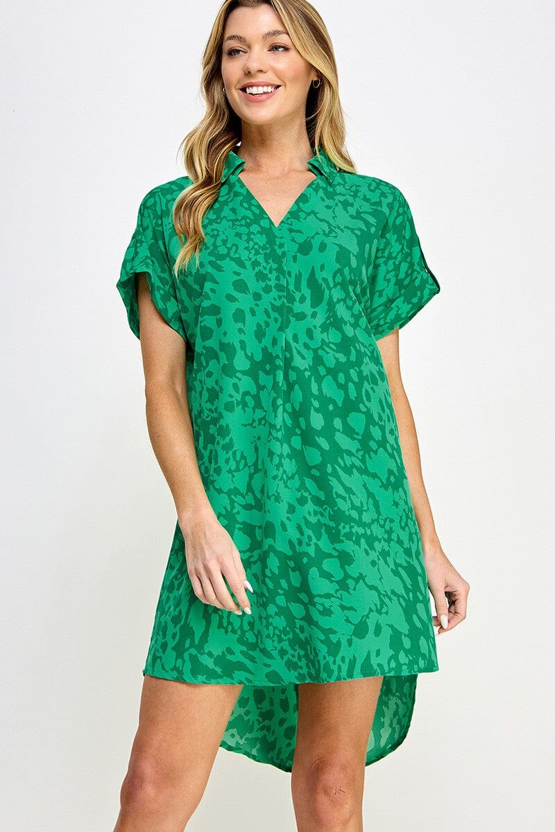 V-Neck Collared Spotted Short Dress Solution