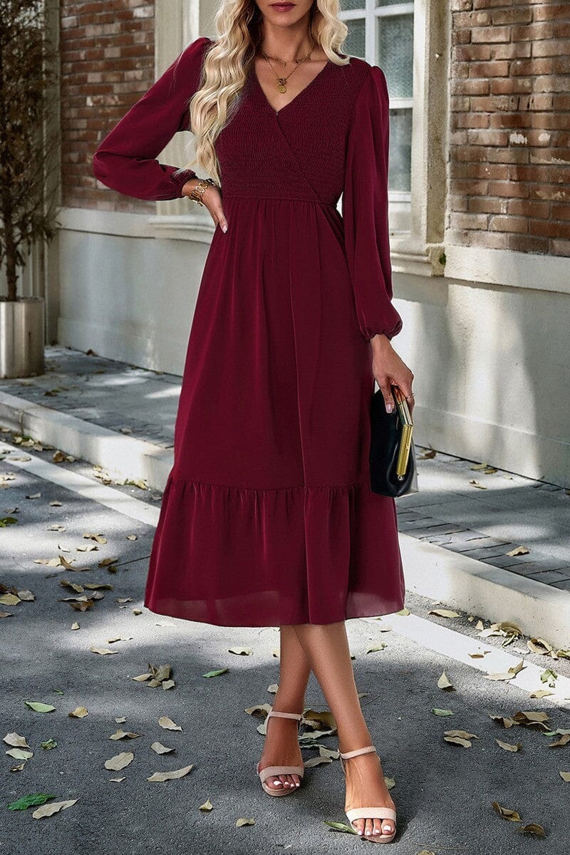 V Neck Smocked Flowy Dress Ninexis