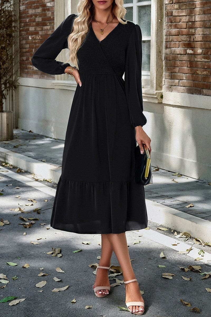 V Neck Smocked Flowy Dress Ninexis