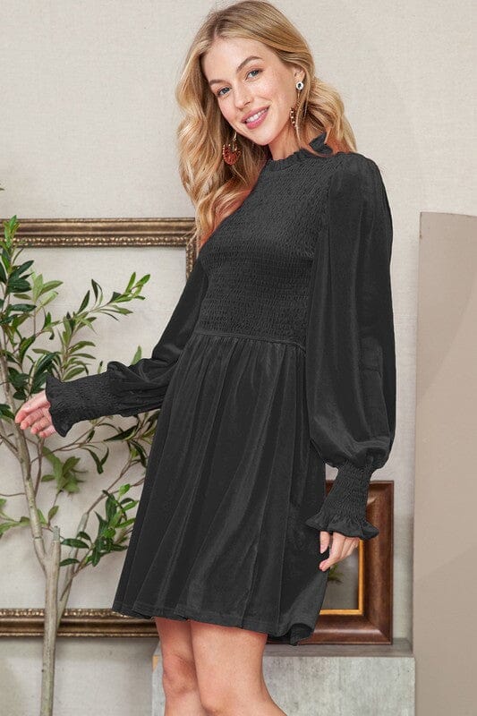 Velvet Smocked Bodice Dress Shewin