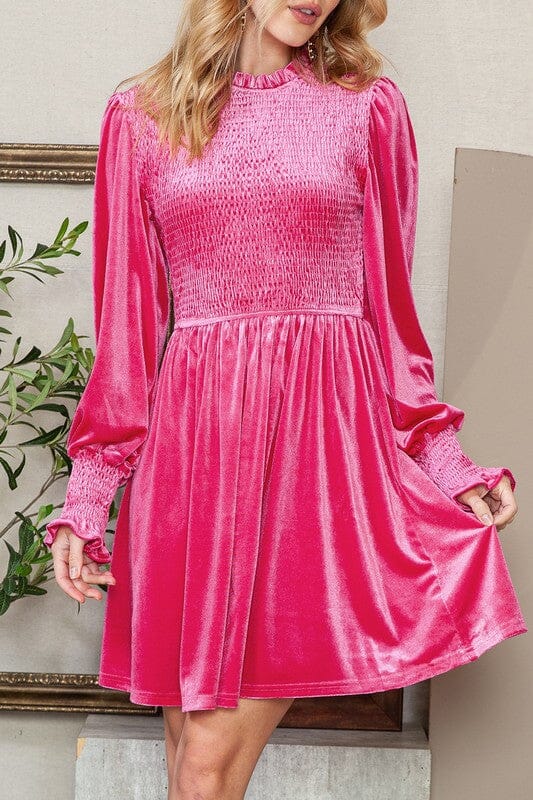 Velvet Smocked Bodice Dress Shewin