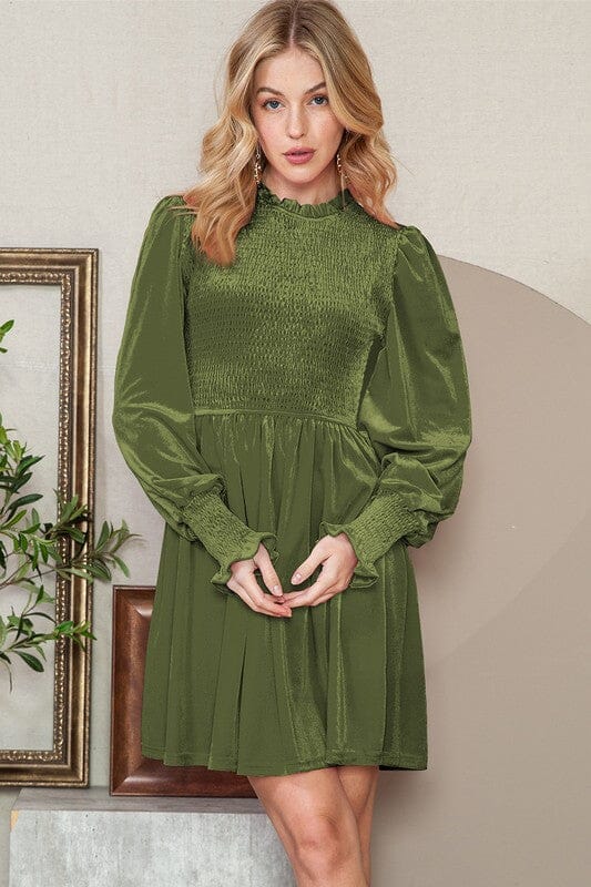 Velvet Smocked Bodice Dress Shewin