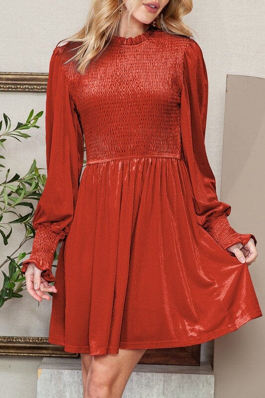 Velvet Smocked Bodice Dress Shewin