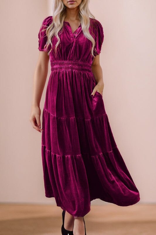 Velvet Split Neck Maxi Shewin