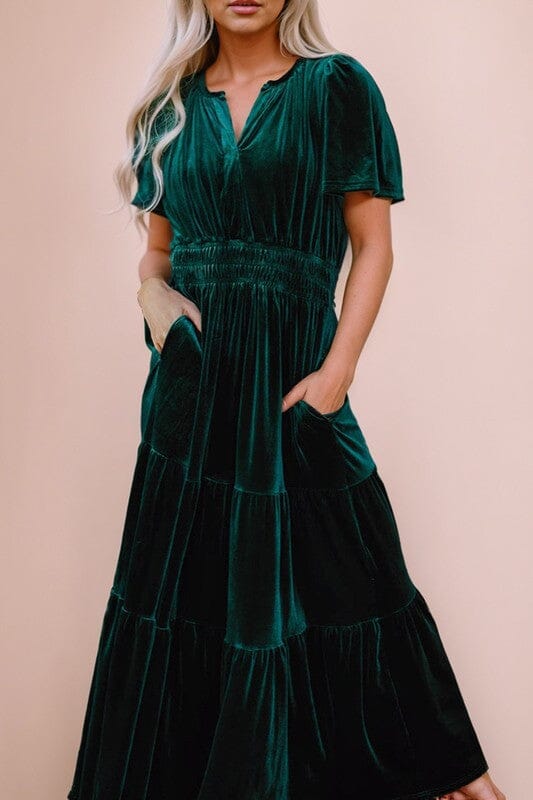 Velvet Split Neck Maxi Shewin