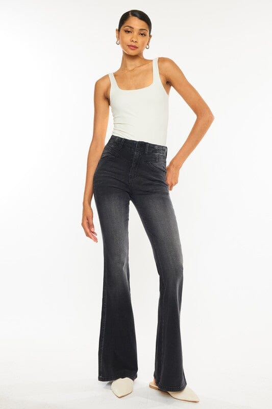 Washed Black High Rise Flare Jeans Kancan