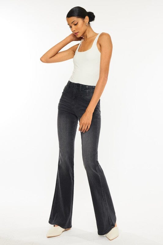 Washed Black High Rise Flare Jeans Kancan